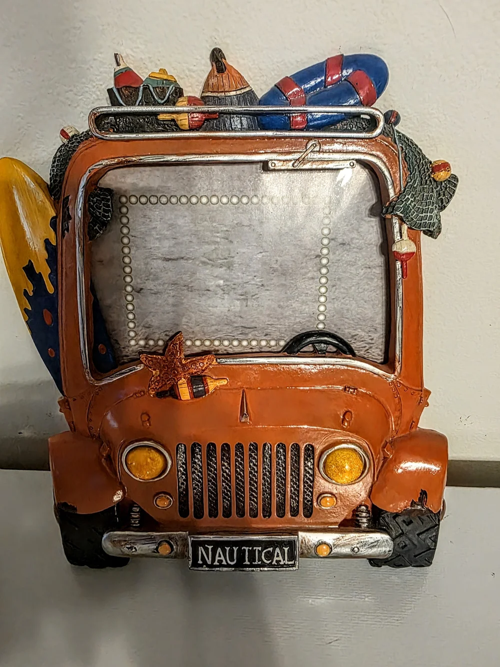 VINTAGE RARE FIND Nautical Orange Beach Jeep Photo Frame